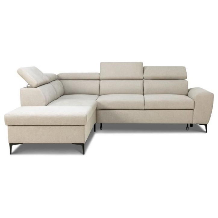 Canapé d'angle convertible réversible avec coffre - 5 places - KASIMIR - Tissu beige - 258 x 79/98 x 219 cm Canapé d'angle convertible réversible avec coffre - 5 places - KASIMIR - Tissu beige - 258 x 79/98 x 219 cm