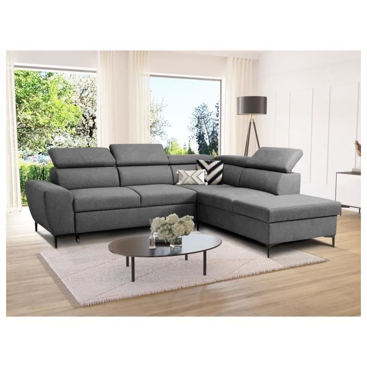 Canapé d'angle convertible réversible avec coffre - 5 places - KASIMIR - Tissu anthracite - 258 x 79/98 x 219 cm Canapé d'angle convertible réversible avec coffre - 5 places - KASIMIR - Tissu anthracite - 258 x 79/98 x 219 cm