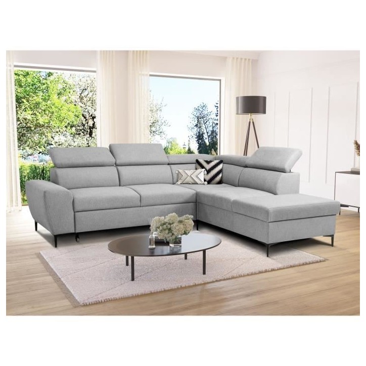 Canapé d'angle convertible réversible avec coffre - 5 places - KASIMIR - Tissu gris - 258 x 79/98 x 219 cm Canapé d'angle convertible réversible avec coffre - 5 places - KASIMIR - Tissu gris - 258 x 79/98 x 219 cm
