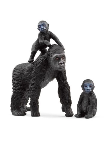 Famille de Gorilles des Plaines, Coffret schleich avec 1 maman gorille et ses 2 bébés, pour enfants des 3 ans - Schleich 42601