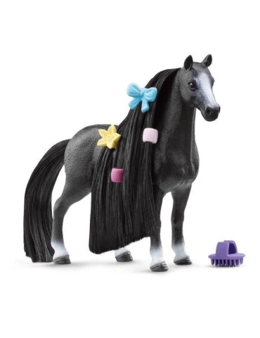Figurine Jument Quarter Horse a coiffer 8 Pieces - Figurine Cheval a La Criniere Brossable avec Accessoires - Cadeau pour Enfant