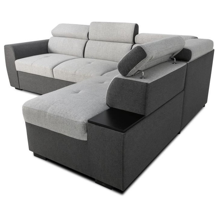 Canapé d'angle convertible réversible - 4/5 places - KELIO - Tissu Anthracite/Gris - 3 tétieres - 245 x 184 x 77/87 cm