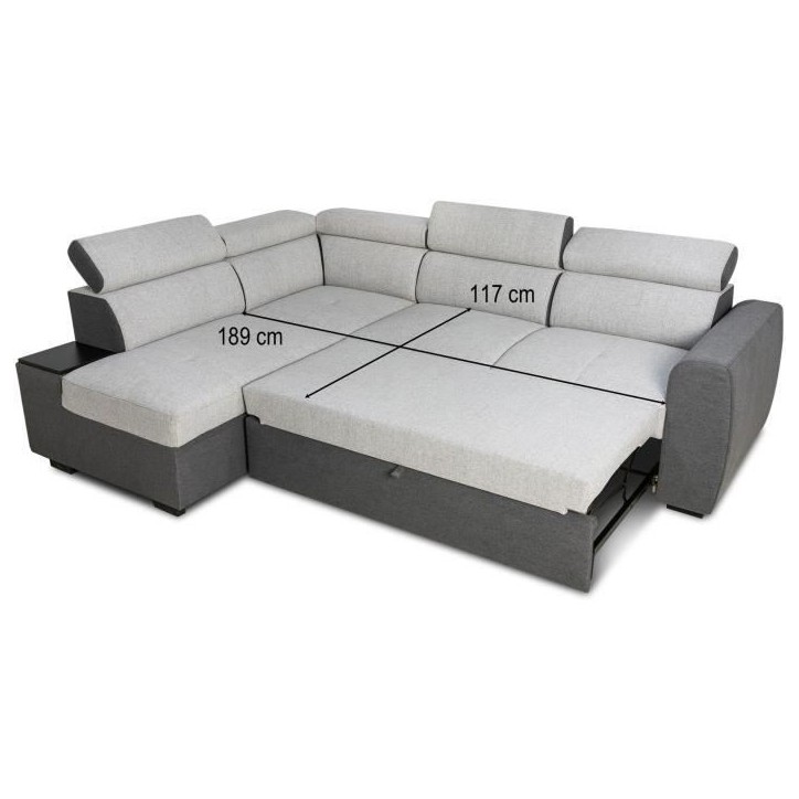 Canapé d'angle convertible réversible - 4/5 places - KELIO - Tissu Anthracite/Gris - 3 tétieres - 245 x 184 x 77/87 cm