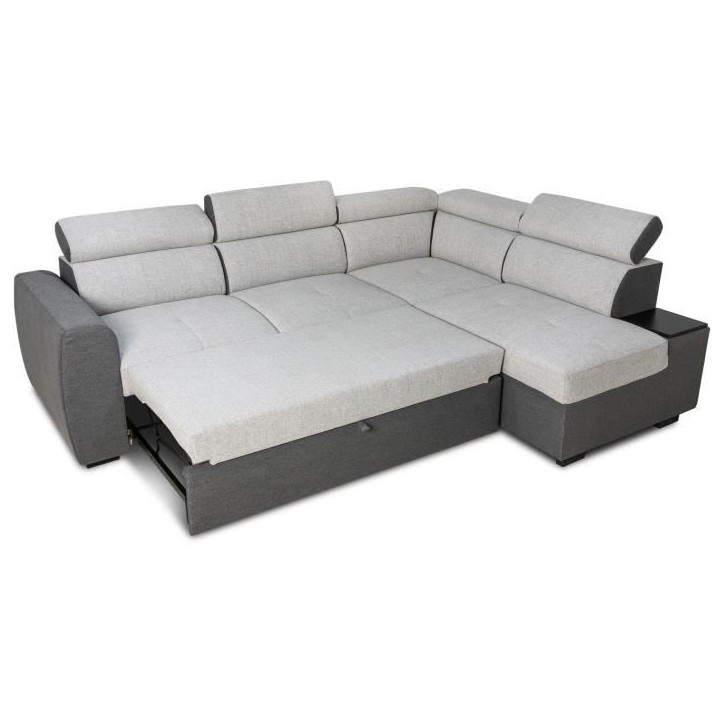 Canapé d'angle convertible réversible - 4/5 places - KELIO - Tissu Anthracite/Gris - 3 tétieres - 245 x 184 x 77/87 cm