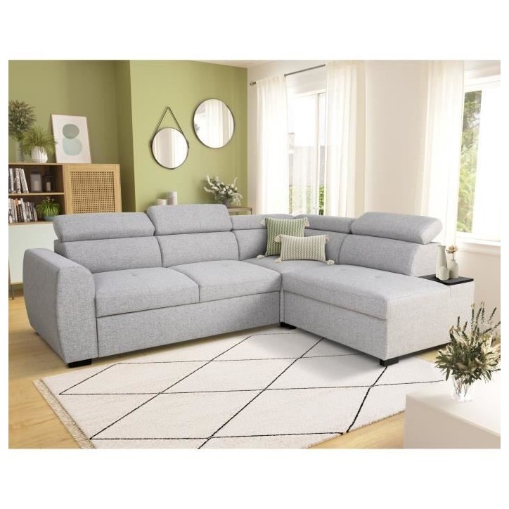 Canapé d'angle convertible réversible - 4/5 places - KELIO - Tissu Gris - 3 tétieres - 245 x 184 x 77/87 cm