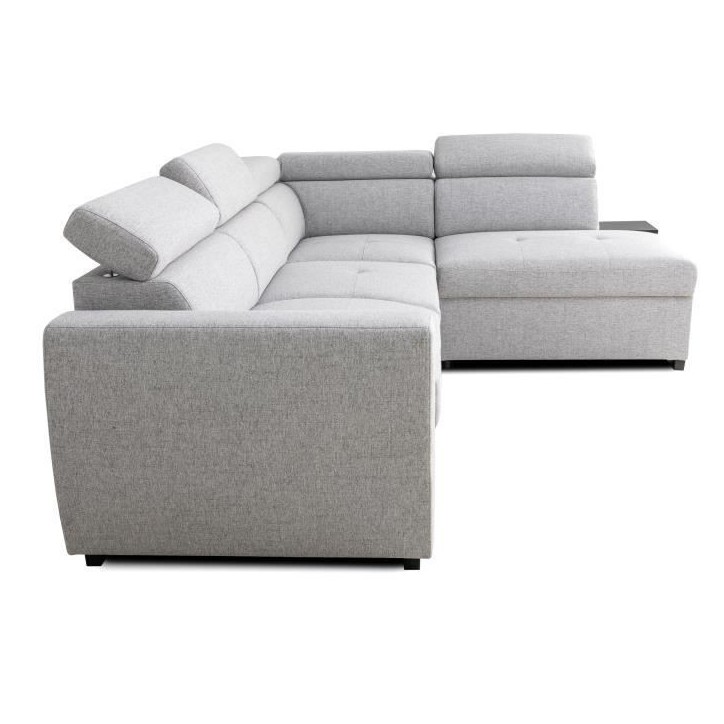 Canapé d'angle convertible réversible - 4/5 places - KELIO - Tissu Gris - 3 tétieres - 245 x 184 x 77/87 cm