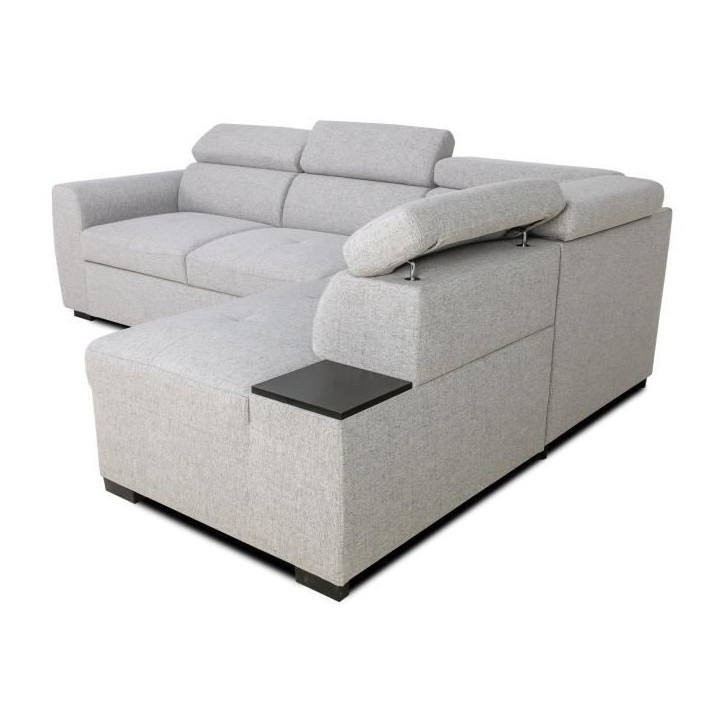Canapé d'angle convertible réversible - 4/5 places - KELIO - Tissu Gris - 3 tétieres - 245 x 184 x 77/87 cm