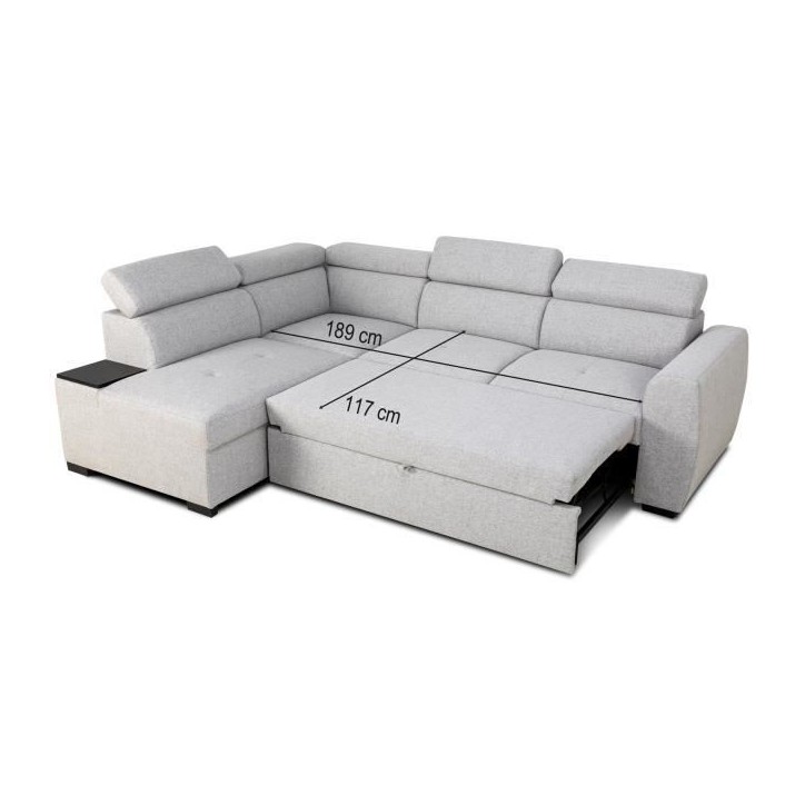 Canapé d'angle convertible réversible - 4/5 places - KELIO - Tissu Gris - 3 tétieres - 245 x 184 x 77/87 cm