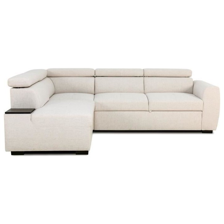 Canapé d'angle convertible réversible - 4/5 places - KELIO - Tissu Beige - 3 tétieres - 245 x 184 x 77/87 cm