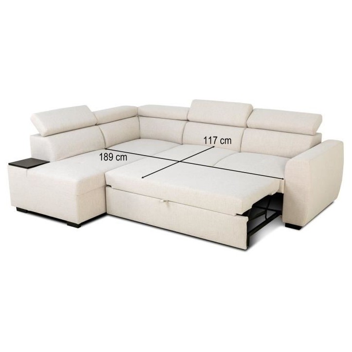 Canapé d'angle convertible réversible - 4/5 places - KELIO - Tissu Beige - 3 tétieres - 245 x 184 x 77/87 cm