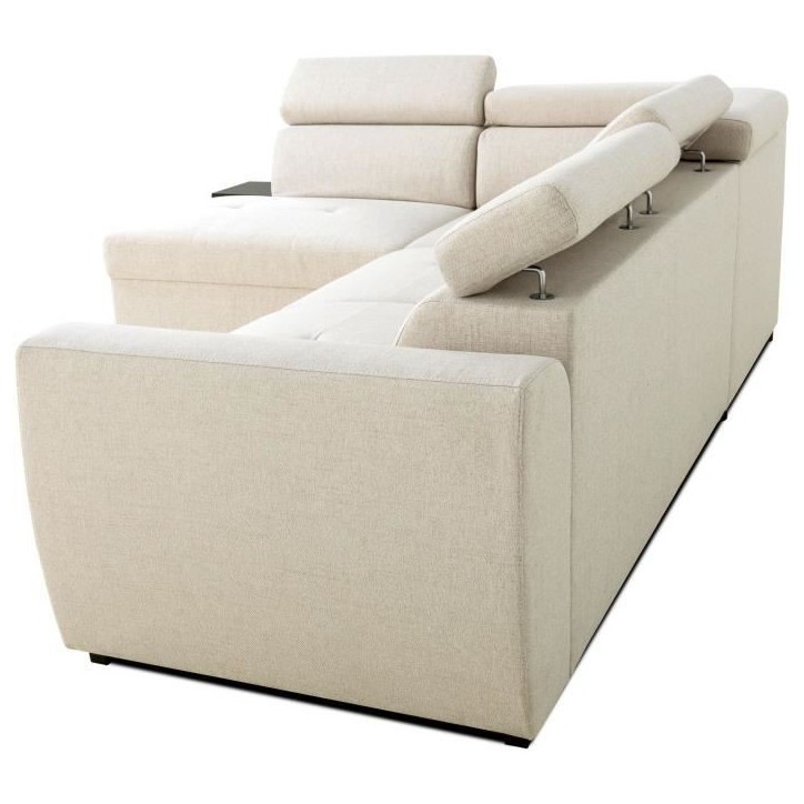 Canapé d'angle convertible réversible - 4/5 places - KELIO - Tissu Beige - 3 tétieres - 245 x 184 x 77/87 cm