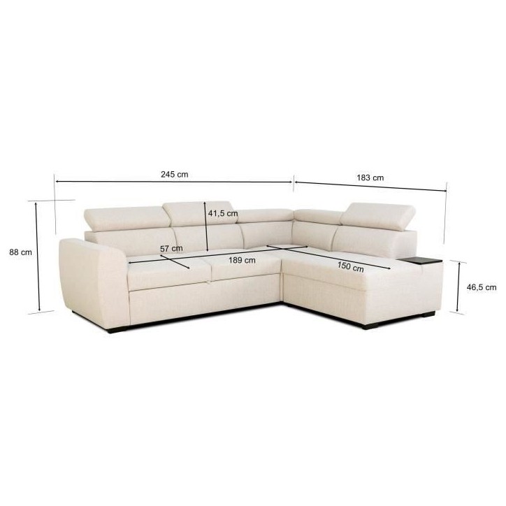Canapé d'angle convertible réversible - 4/5 places - KELIO - Tissu Beige - 3 tétieres - 245 x 184 x 77/87 cm