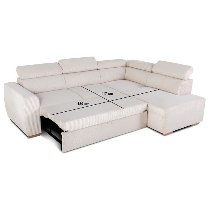Canapé d'angle convertible réversible - 4/5 places - KELIO - Velours côtelé beige - 245 x 184 x 77/87cm Canapé d'angle convertible réversible - 4/5 places - KELIO - Velours côtelé beige - 245 x 184 x 77/87cm