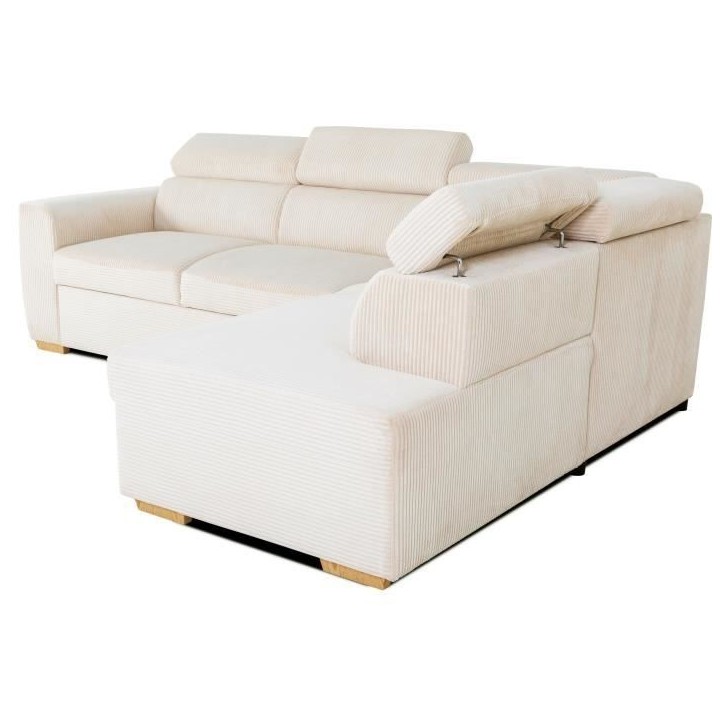 Canapé d'angle convertible réversible - 4/5 places - KELIO - Velours côtelé beige - 245 x 184 x 77/87cm Canapé d'angle convertible réversible - 4/5 places - KELIO - Velours côtelé beige - 245 x 184 x 77/87cm