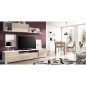 Composition de salon TV - KEN - Blanc Brillant / Chene - Portes et étagere - 200 x 41 x 180 cm