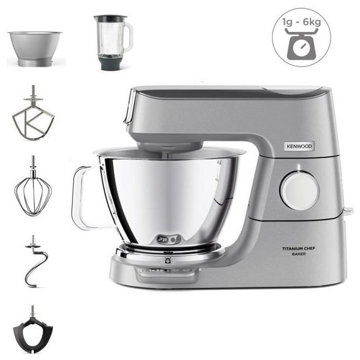 KENWOOD KVC85.124.SI - Robot pâtissier Titanium Chef Baker - 2 bols en inox 3,5L et 5L - Balance intégrée 6kg - Blender 1,8L KENWOOD KVC85.124.SI - Robot pâtissier Titanium Chef Baker - 2 bols en inox 3,5L et 5L - Balance intégrée 6kg - Blender 1,8L