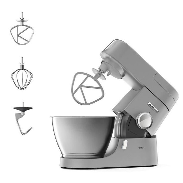 Robot pâtissier Chef - KENWOOD - KVC3100S - Bol Inox 4,6 L - Pétrin, fouet et batteur inclus - 1000 W - Argent