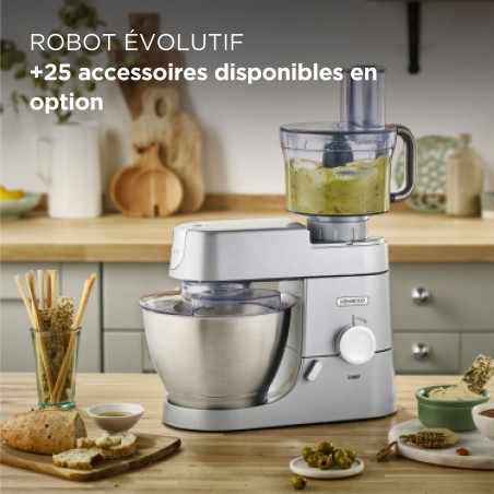 Robot pâtissier Chef - KENWOOD - KVC3100S - Bol Inox 4,6 L - Pétrin, fouet et batteur inclus - 1000 W - Argent