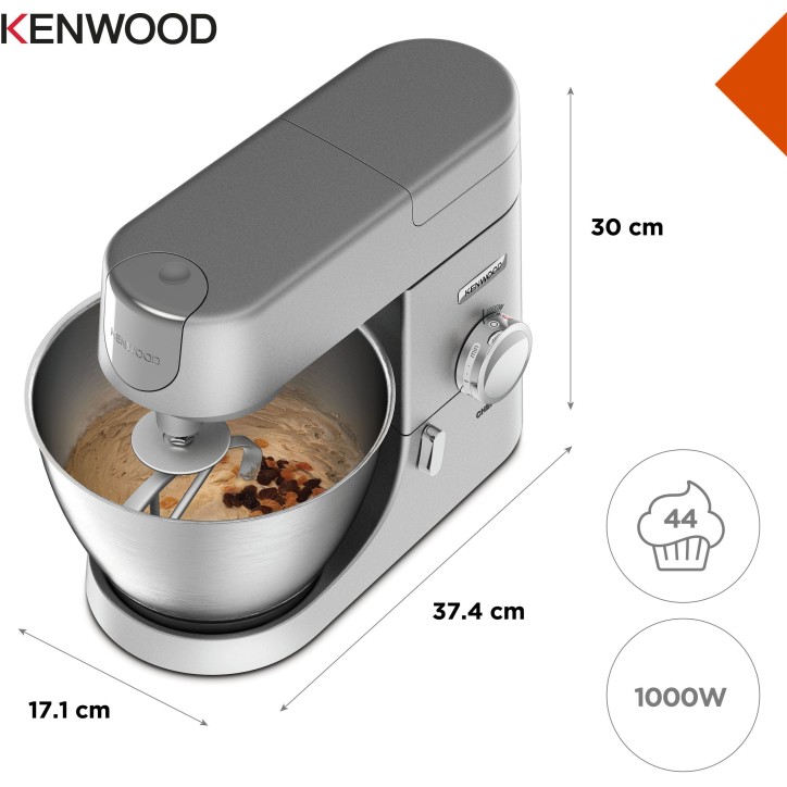 Robot pâtissier Chef - KENWOOD - KVC3100S - Bol Inox 4,6 L - Pétrin, fouet et batteur inclus - 1000 W - Argent