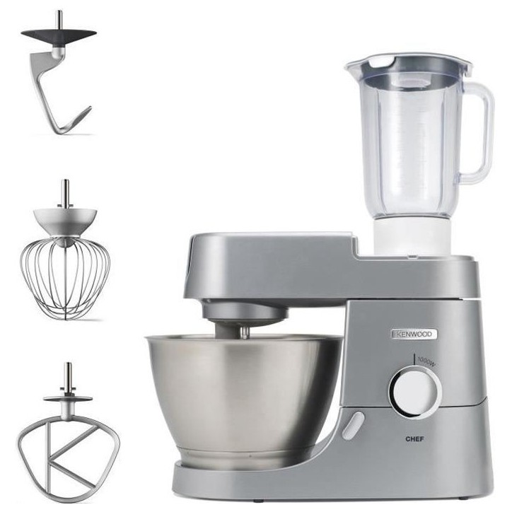 Robot pâtissier KENWOOD Chef KVC3110S – Kit pâtissier et blender inclus - silver - 1000 W – format compact