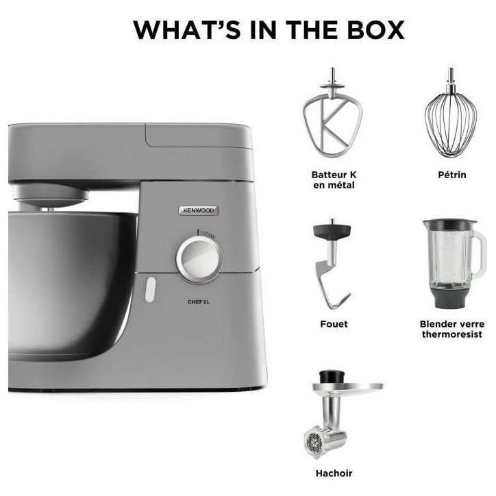 Robot pâtissier multifonction - KENWOOD KVL4170S - Chef XL - Blender 6,7L + Hachoir métal - Coloris Silver