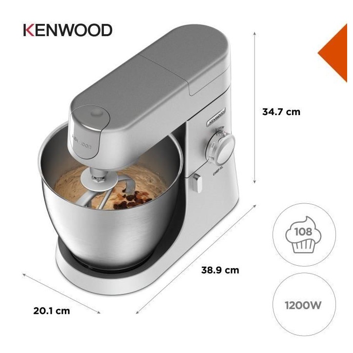 Robot pâtissier KENWOOD KVL4110S Chef XL - Bol inox 6,7 L - Kit pâtisserie et blender inclus - mouvement planétaire - silver