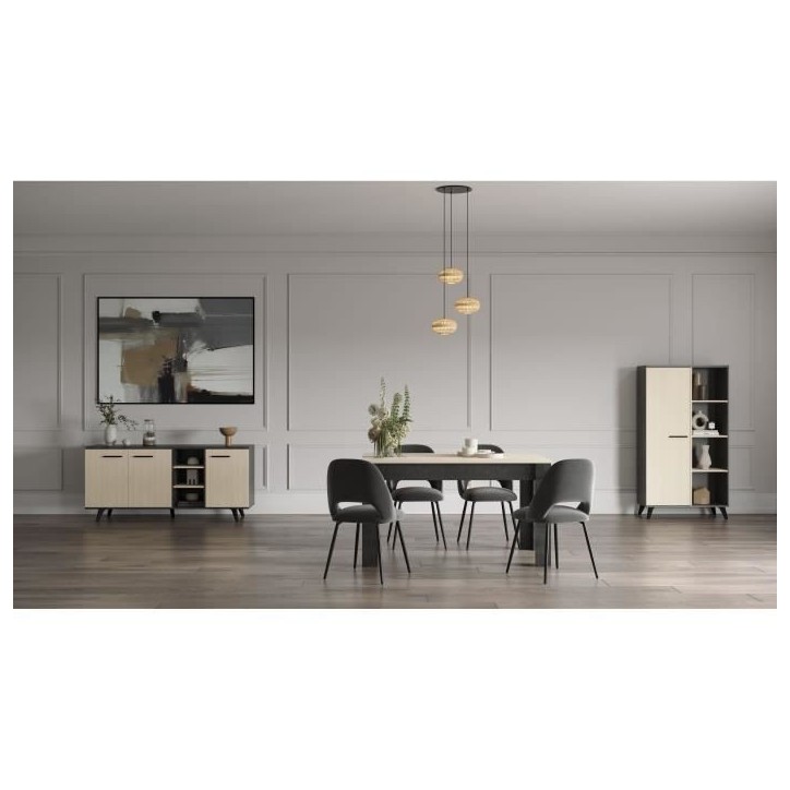Ensemble séjour - Enfilade, Buffet haut, Table - KENT - Chene de fil / Sidewalk - DEMEYERE Ensemble séjour - Enfilade, Buffet haut, Table - KENT - Chene de fil / Sidewalk - DEMEYERE