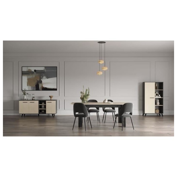 Ensemble séjour - Enfilade, Buffet haut, Table a manger extensible - KENT - Chene de fil / Sidewalk - DEMEYERE Ensemble séjour - Enfilade, Buffet haut, Table a manger extensible - KENT - Chene de fil / Sidewalk - DEMEYERE