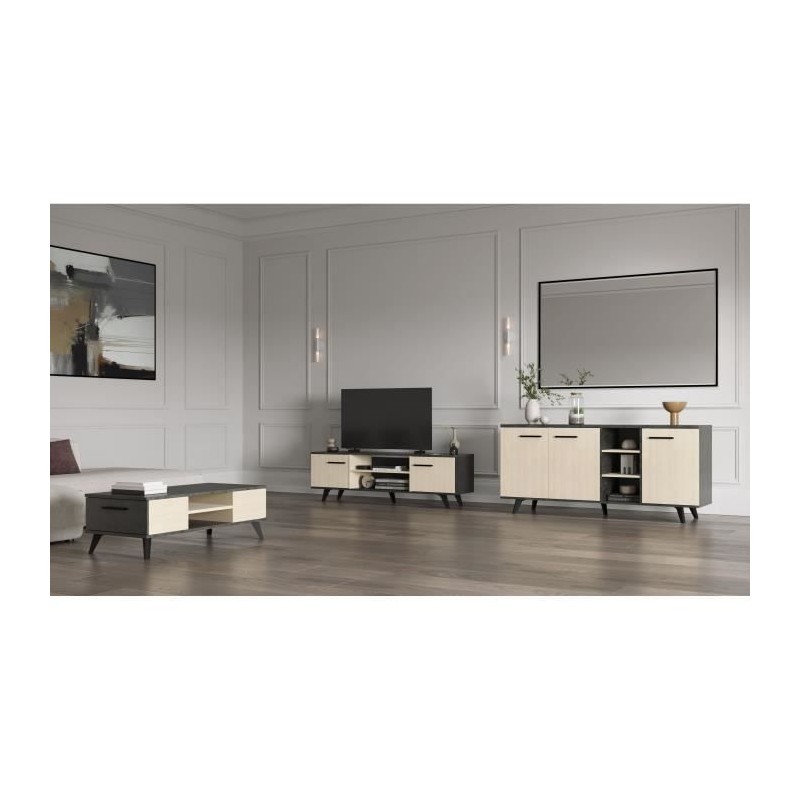 Ensemble salon - Enfilade, buffet haut, table basse - KENT- Chene de f Ensemble salon - Enfilade, buffet haut, table basse - KENT- Chene de f