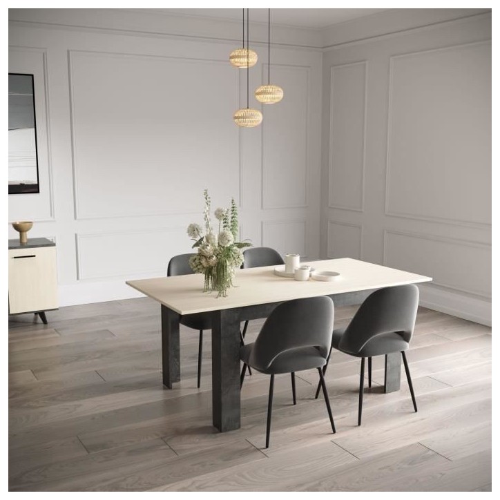 Table a manger fixe - KENT - Chene de fil / Sidewalk - Rectangulaire - 4 / 6 personnes - 140 x 90 x 77 cm - DEMEYERE Table a manger fixe - KENT - Chene de fil / Sidewalk - Rectangulaire - 4 / 6 personnes - 140 x 90 x 77 cm - DEMEYERE