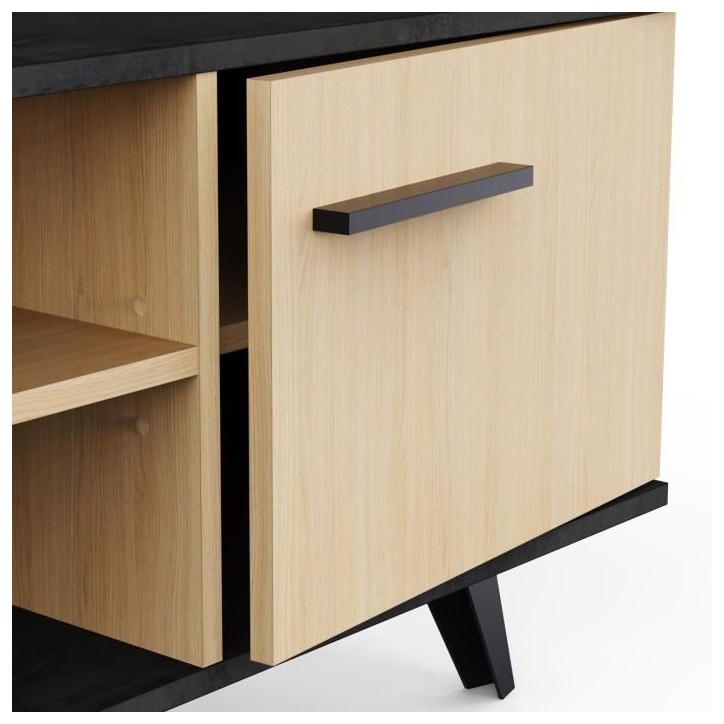 Banc TV - KENT - Chene de fil / Sidewalk - 2 portes ouvrantes - 2 niches - 151,4 x 39,3 x 46,2 cm - DEMEYERE