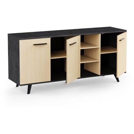 Enfilade Buffet - KENT - Chene de fil / Sidewalk - 3 portes ouvrantes - 3 niches - L 160,7x l 43,9x H73,3 cm - DEMEYERE