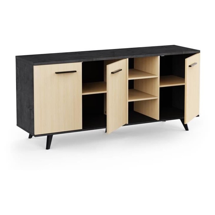Enfilade Buffet - KENT - Chene de fil / Sidewalk - 3 portes ouvrantes - 3 niches - L 160,7x l 43,9x H73,3 cm - DEMEYERE Enfilade Buffet - KENT - Chene de fil / Sidewalk - 3 portes ouvrantes - 3 niches - L 160,7x l 43,9x H73,3 cm - DEMEYERE