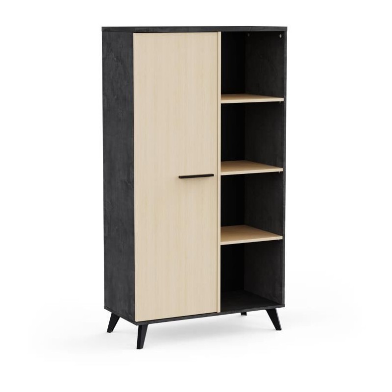 Buffet haut H 153,9 cm - KENT - Chene de fil / Sidewalk - 1 porte - 4 Buffet haut H 153,9 cm - KENT - Chene de fil / Sidewalk - 1 porte - 4