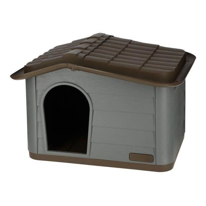 KERBL Niche extérieure en plastique pour chats ou chien Taille M - 75 x 59 x 55 cm- Gris et marron -