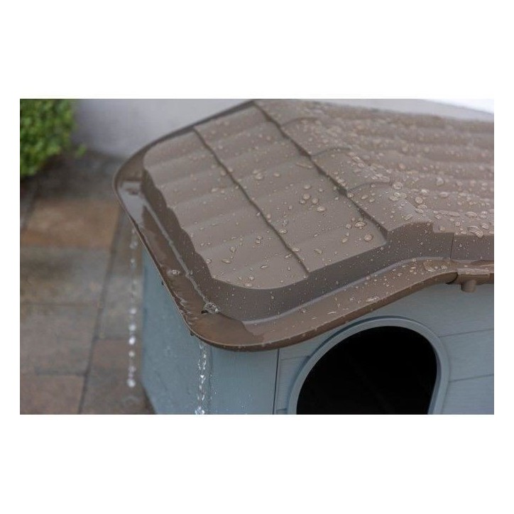 KERBL Niche extérieure en plastique pour chats ou chien Taille M - 75 x 59 x 55 cm- Gris et marron -
