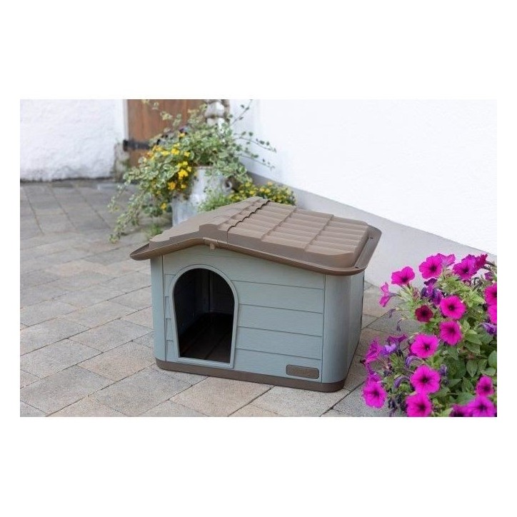 KERBL Niche extérieure en plastique pour chats ou chien Taille M - 75 x 59 x 55 cm- Gris et marron -