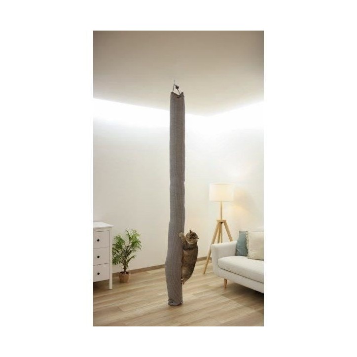 Sac d'escalade pour chats - KERBL - CLIMBER - 16 x 16 x 240 cm - Fixation plafond - Gris