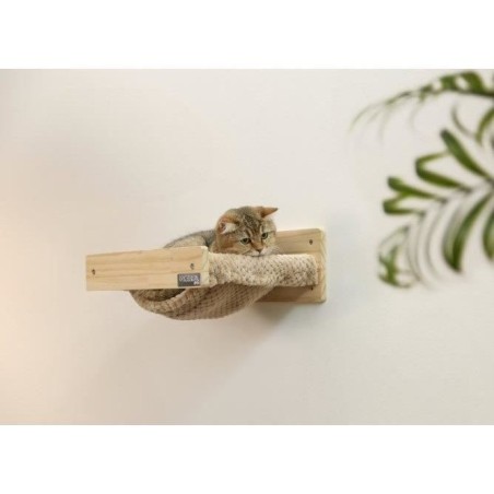 KERBL - Hamac mural pour chats - TIMBER - 38 x 33,5 x 16 cm - Bois massif - Tissu peluche