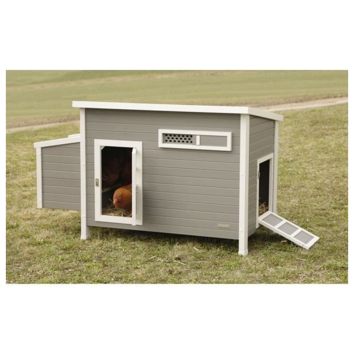 Kerbl Poulailler Barney Plastique 2-4 poules - 137x73x83 cm - Gris et blanc - 60% PVC 40% bois
