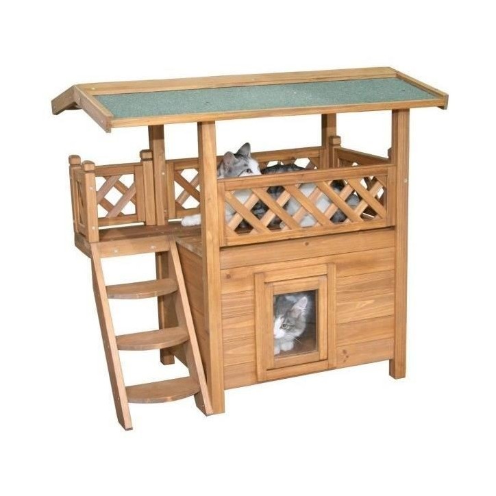 Maisonnette pour chat - KERBL - Lodge - Bois - Marron / Vert - 77 x 50 x 73 cm