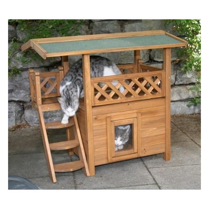 Maisonnette pour chat - KERBL - Lodge - Bois - Marron / Vert - 77 x 50 x 73 cm