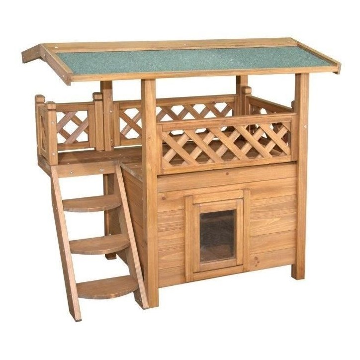 Maisonnette pour chat - KERBL - Lodge - Bois - Marron / Vert - 77 x 50 x 73 cm
