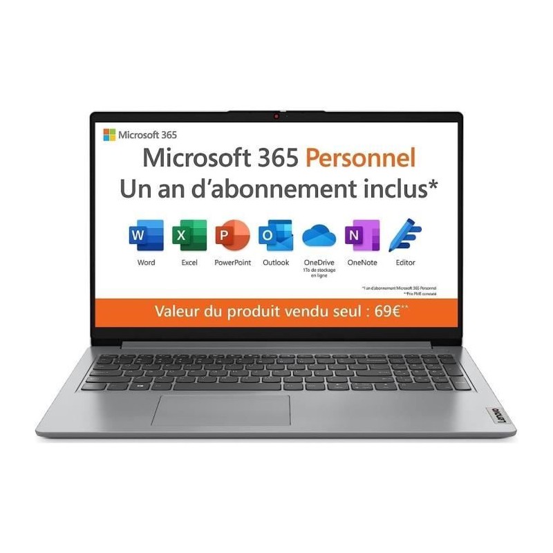 PC Portable LENOVO IdeaPad 1 15IGL7 | Windows 11 + 1 an Office - 15,6 PC Portable LENOVO IdeaPad 1 15IGL7 | Windows 11 + 1 an Office - 15,6