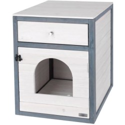 KERBL - Maison de toilette pour chat - 58 x 45 x 60 cm- IDA - Blanc/bl