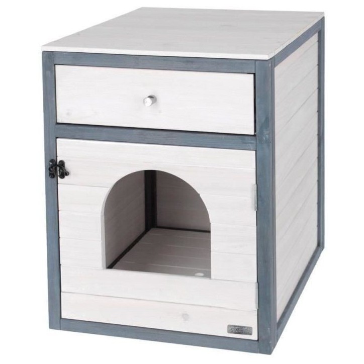 KERBL - Maison de toilette pour chat - 58 x 45 x 60 cm- IDA - Blanc/bleu -