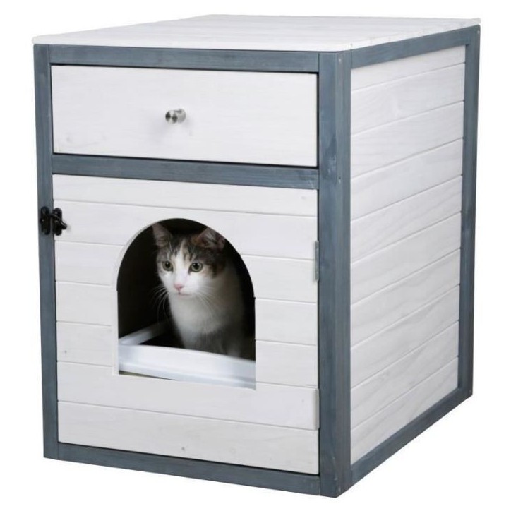 KERBL - Maison de toilette pour chat - 58 x 45 x 60 cm- IDA - Blanc/bleu -