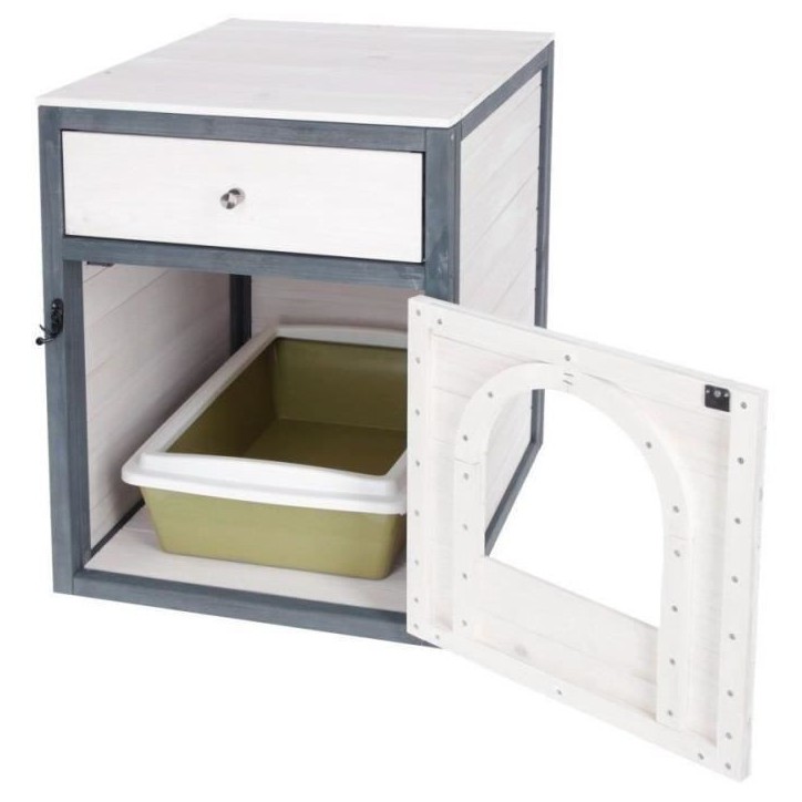 KERBL - Maison de toilette pour chat - 58 x 45 x 60 cm- IDA - Blanc/bleu -