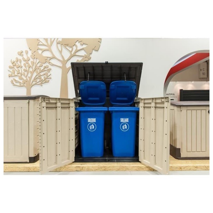 Coffre de rangement extérieur KETER en résine 1200 litres Beige et marron - Range Poubelles ou vélo Coffre de rangement extérieur KETER en résine 1200 litres Beige et marron - Range Poubelles ou vélo