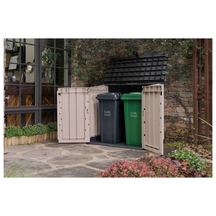 Coffre de rangement extérieur KETER en résine 880 litres Beige et marron- Malle de jardin sans vérins Coffre de rangement extérieur KETER en résine 880 litres Beige et marron- Malle de jardin sans vérins